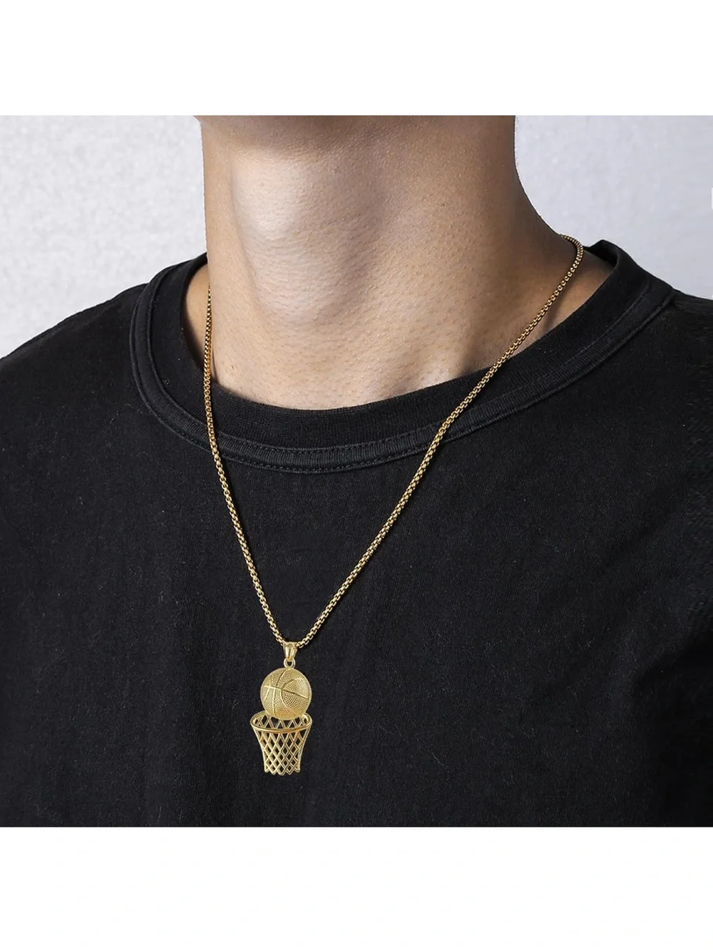 Gold Basketball Hoop Pendant Necklace C49